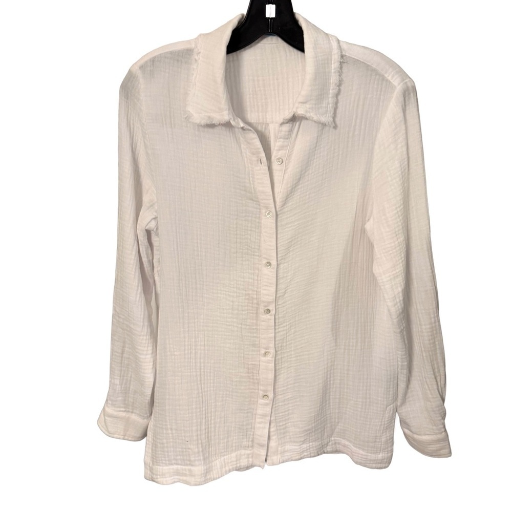 J McLaughlin Women’s White Cotton Gauze Button Down Shirt Sz S